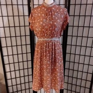 Mikarose Orange Floral Midi Dress